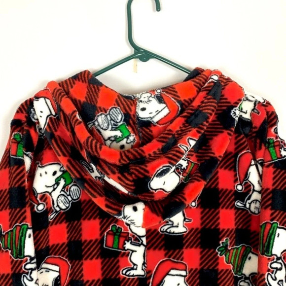 Munki Munki Peanuts Buffalo plaid Hooded Onesie Snoopy size Large pajamas - Picture 9 of 11